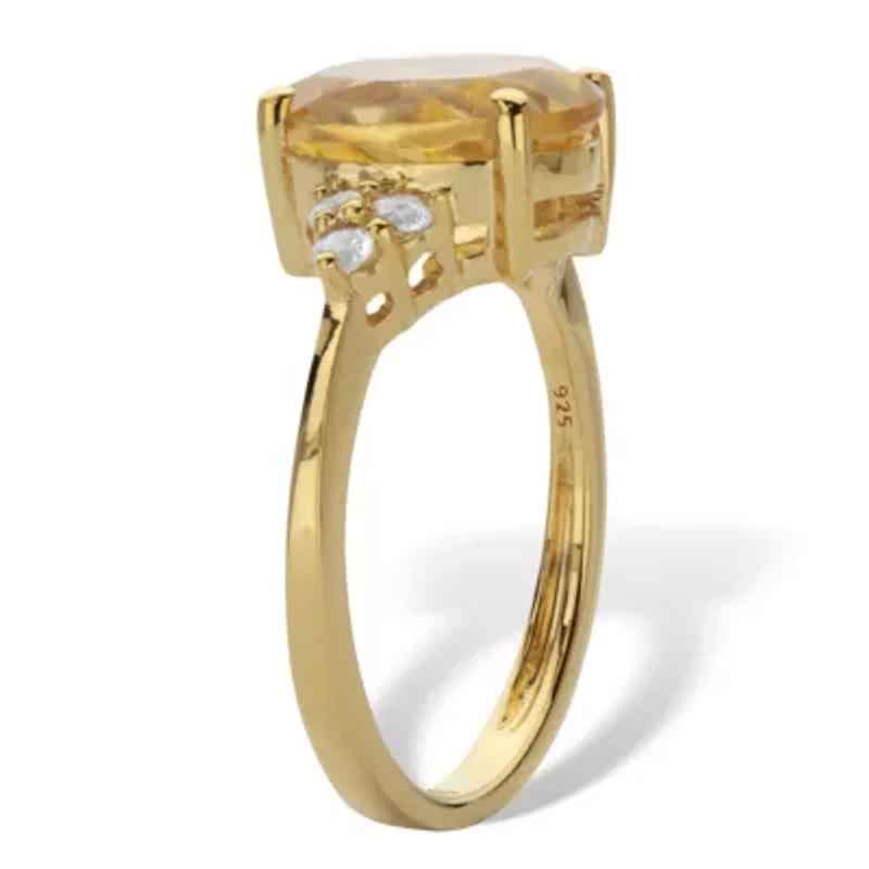3.49 Cttw. Oval Cut Citrine and White Topaz Two Tone 14k Gold-Plated Silver Ring