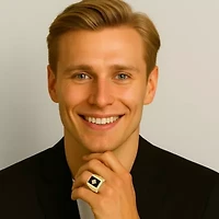 Men's Genuine Black Onyx and Diamond Accent Gold-Plated Textured Cross Ring