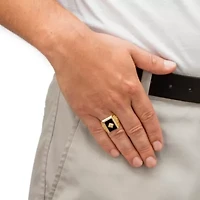 Men's Genuine Black Onyx and Diamond Accent Gold-Plated Textured Cross Ring