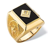 Men's Genuine Black Onyx and Diamond Accent Gold-Plated Textured Cross Ring