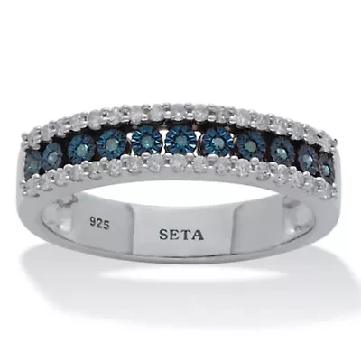 .25 TCW Blue and White Diamond Sterling Silver Three-Row Anniversary Band