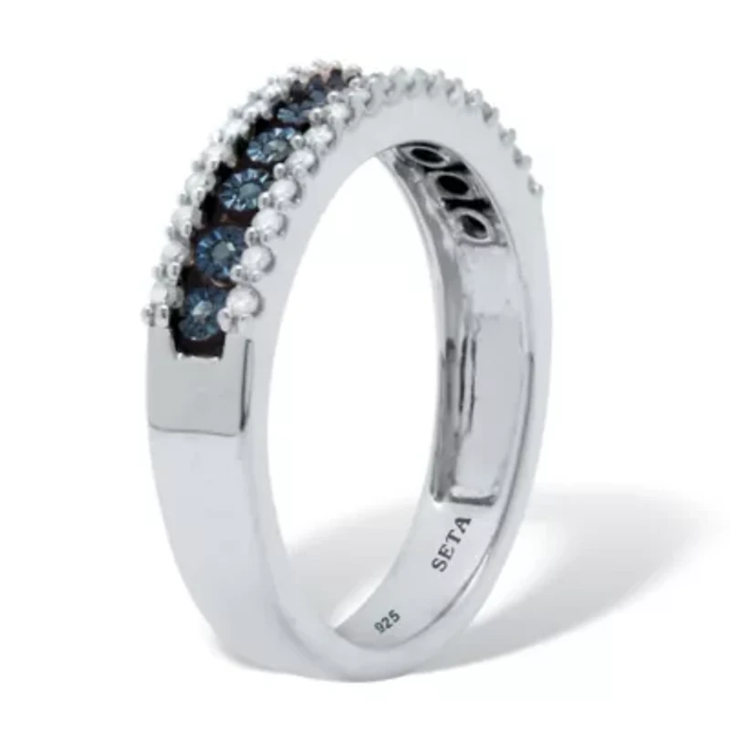.25 TCW Blue and White Diamond Sterling Silver Three-Row Anniversary Band