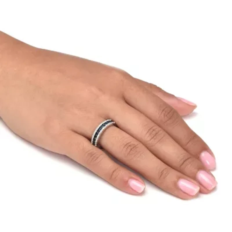 .25 TCW Blue and White Diamond Sterling Silver Three-Row Anniversary Band