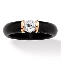 .56 Cttw. 10k Solid Gold Genuine Black Jade and Round White Topaz Ring