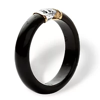 .56 Cttw. 10k Solid Gold Genuine Black Jade and Round White Topaz Ring