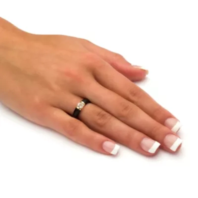 .56 Cttw. 10k Solid Gold Genuine Black Jade and Round White Topaz Ring