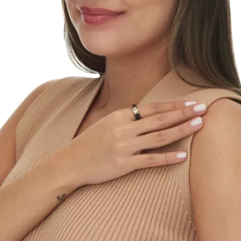 .56 Cttw. 10k Solid Gold Genuine Black Jade and Round White Topaz Ring