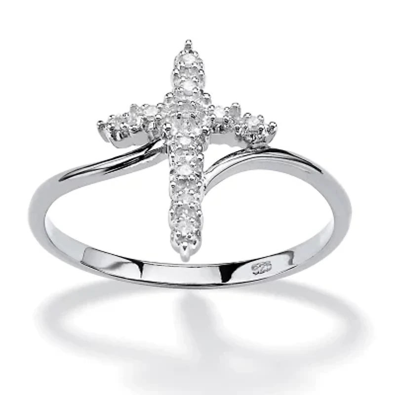 Platinum-plated Sterling Silver Diamond Accent Cross Ring