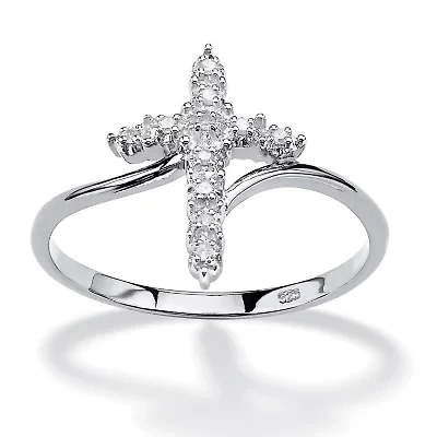 Platinum-plated Sterling Silver Diamond Accent Cross Ring