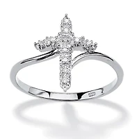 Platinum-plated Sterling Silver Diamond Accent Cross Ring
