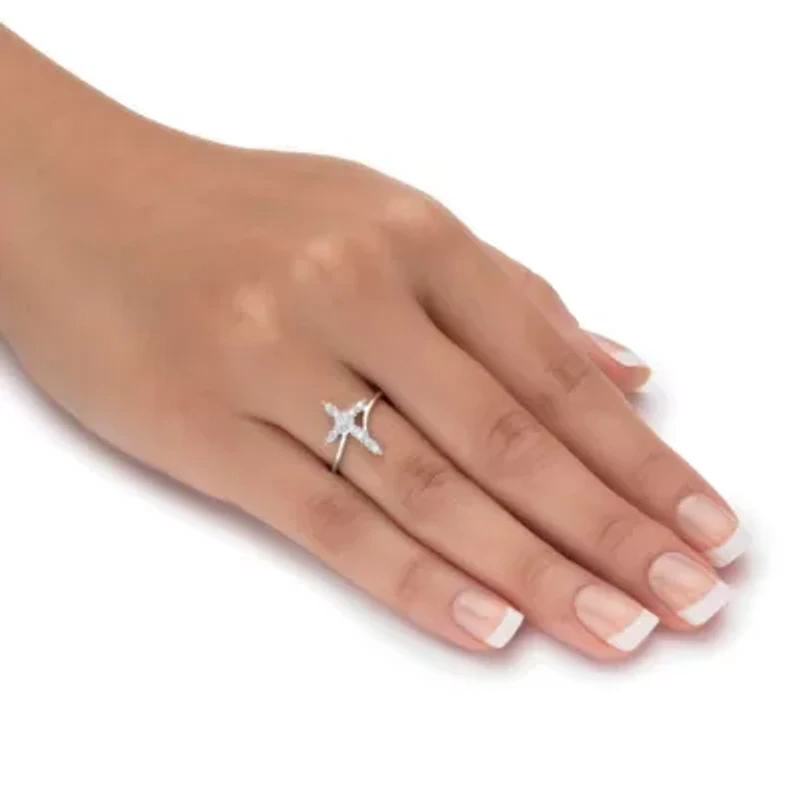 Platinum-plated Sterling Silver Diamond Accent Cross Ring