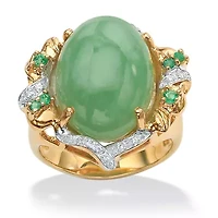 .28 TCW Emerald, CZ and Jade Ring Gold-Plated .925 Sterling Silver