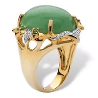.28 TCW Emerald, CZ and Jade Ring Gold-Plated .925 Sterling Silver