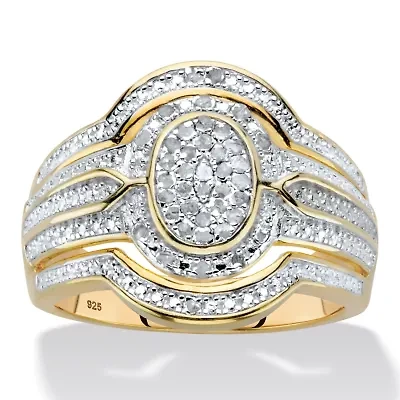 1/8 Cttw. Diamond Two-Tone Gold-Plated Silver Oval-Shaped Engagement Ring