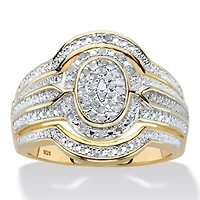 1/8 Cttw. Diamond Two-Tone Gold-Plated Silver Oval-Shaped Engagement Ring