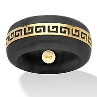 Genuine Black Jade Solid 10k Yellow Gold "Greek Key" Ring