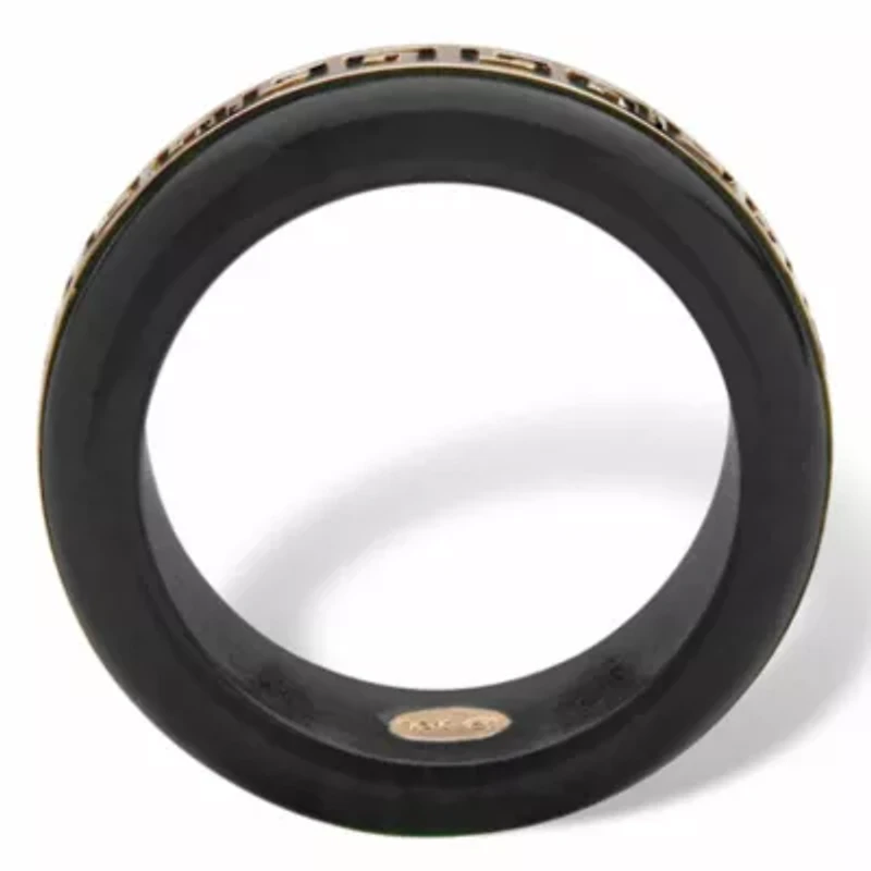Genuine Black Jade Solid 10k Yellow Gold "Greek Key" Ring