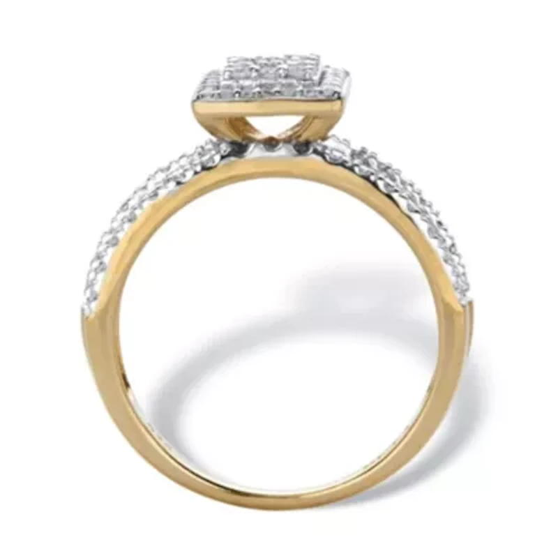 1/4 TCW Diamond Solid 10k Yellow Gold Squared Cluster Triple-Row Ring