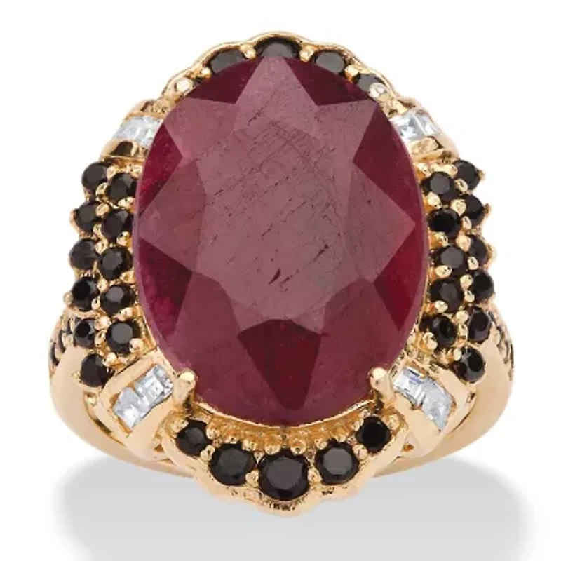 10.18 TCW Genuine Ruby and Black Spinel Ring 14k Gold-plated Sterling Silver