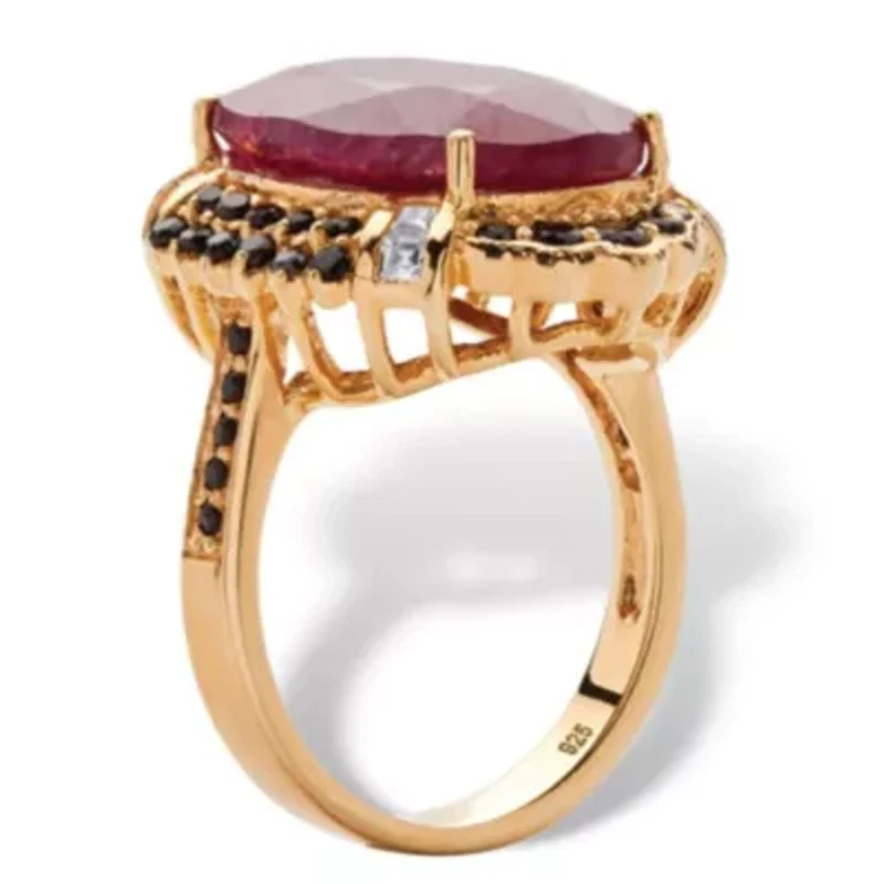 10.18 TCW Genuine Ruby and Black Spinel Ring 14k Gold-plated Sterling Silver