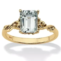 1.40 Cttw. Emerald-Cut Genuine Aquamarine 18k Gold plated .925 Silver Ring