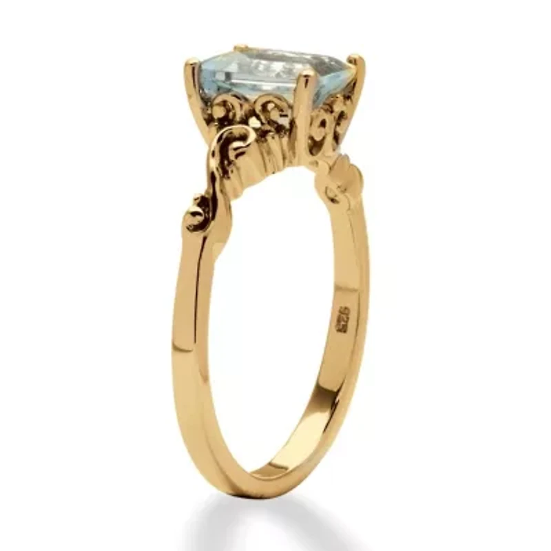 1.40 Cttw. Emerald-Cut Genuine Aquamarine 18k Gold plated .925 Silver Ring