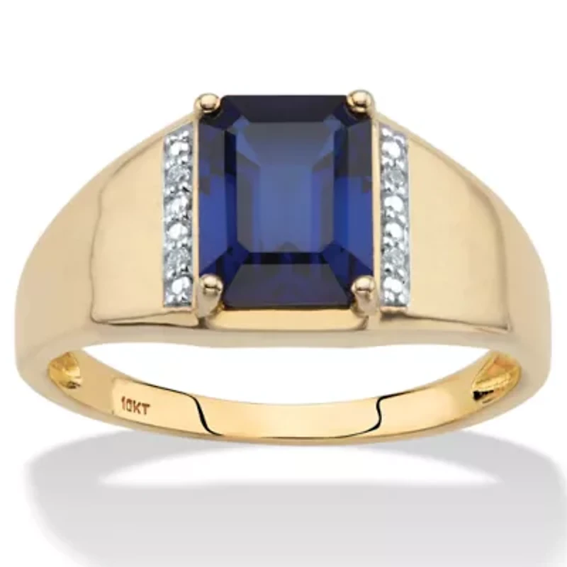 Lab Created Men's 2.32 TCW Blue Sapphire and Diamond Accent Solid 10k Gold Ring