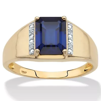 Lab Created Men's 2.32 TCW Blue Sapphire and Diamond Accent Solid 10k Gold Ring