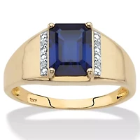 Lab Created Men's 2.32 TCW Blue Sapphire and Diamond Accent Solid 10k Gold Ring