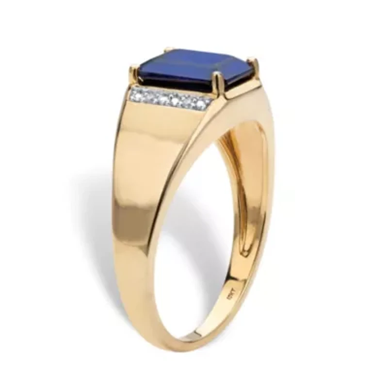 Lab Created Men's 2.32 TCW Blue Sapphire and Diamond Accent Solid 10k Gold Ring