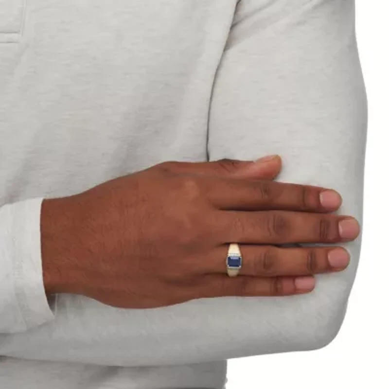 Lab Created Men's 2.32 TCW Blue Sapphire and Diamond Accent Solid 10k Gold Ring