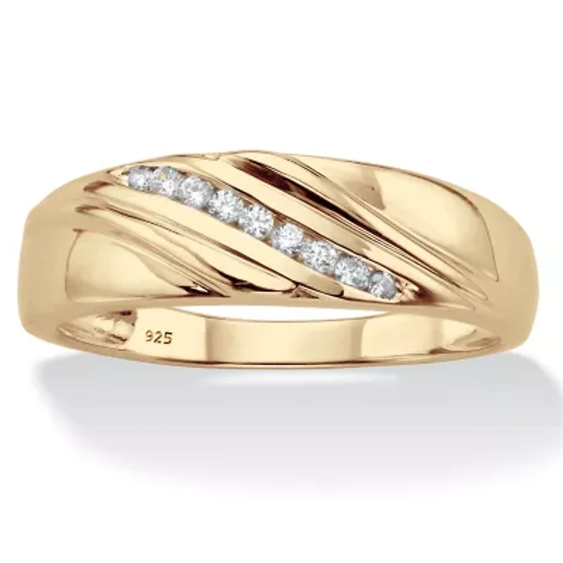 Men's 1/7 Cttw. Round Diamond 18k Gold-plated Sterling Silver Diagonal Ring