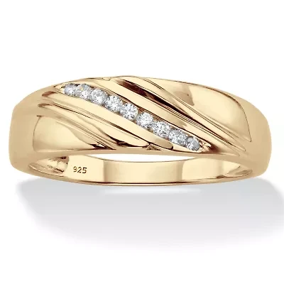 Men's 1/7 Cttw. Round Diamond 18k Gold-plated Sterling Silver Diagonal Ring