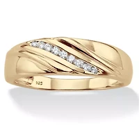 Men's 1/7 Cttw. Round Diamond 18k Gold-plated Sterling Silver Diagonal Ring