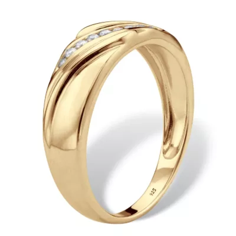 Men's 1/7 Cttw. Round Diamond 18k Gold-plated Sterling Silver Diagonal Ring