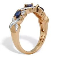.62 TCW Genuine Sapphire Diamond Accent 18k Gold-Plated Sterling Silver Ring