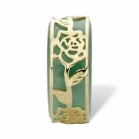 Genuine Green Jade Gold-plated Sterling Silver Floral Overlay Ring Band