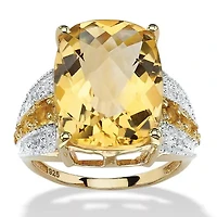 9.28 TCW Checkerboard-Cut Citrine and Topaz 14k Gold-plated Sterling Silver Ring