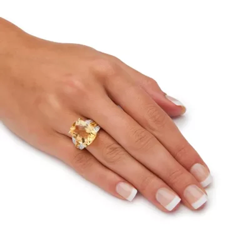9.28 TCW Checkerboard-Cut Citrine and Topaz 14k Gold-plated Sterling Silver Ring
