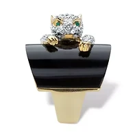 Genuine Black Onyx and Crystal Gold-Plated Leopard Cocktail Ring