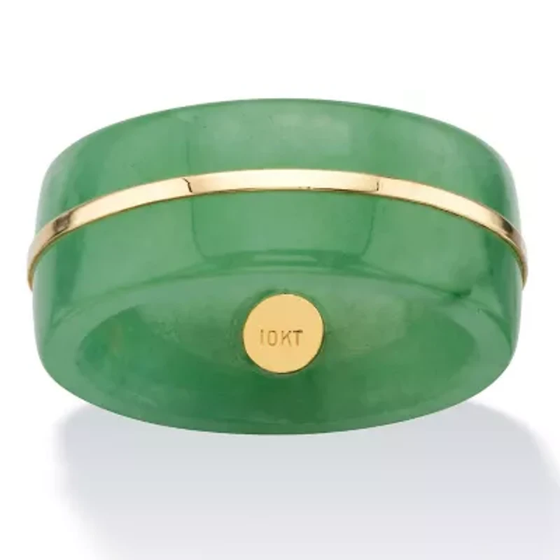 Genuine Green Jade and 10k Yellow Gold Striped Ring
