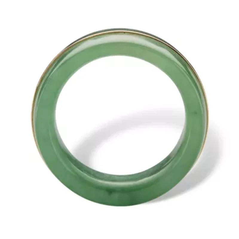 Genuine Green Jade and 10k Yellow Gold Striped Ring