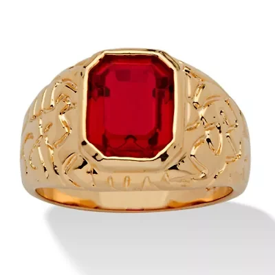 Men's 2.75 TCW Emerald-Cut Simulated Ruby Gold-Plated Nugget Style Ring