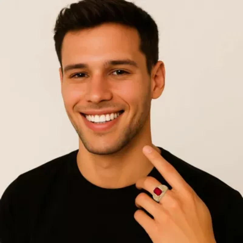 Men's 2.75 TCW Emerald-Cut Simulated Ruby Gold-Plated Nugget Style Ring