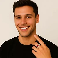 Men's 2.75 TCW Emerald-Cut Simulated Ruby Gold-Plated Nugget Style Ring