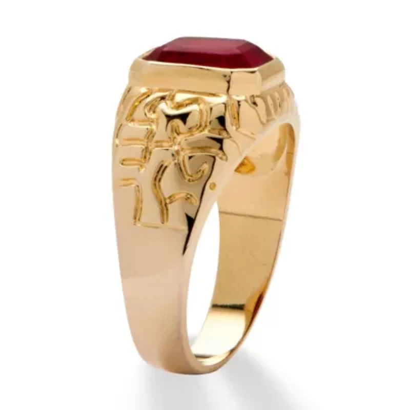 Men's 2.75 TCW Emerald-Cut Simulated Ruby Gold-Plated Nugget Style Ring