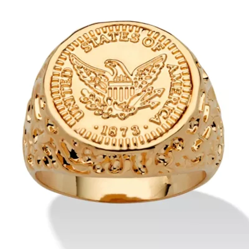 Men's Gold-Plated American Eagle Coin Replica Nugget-Style Ring