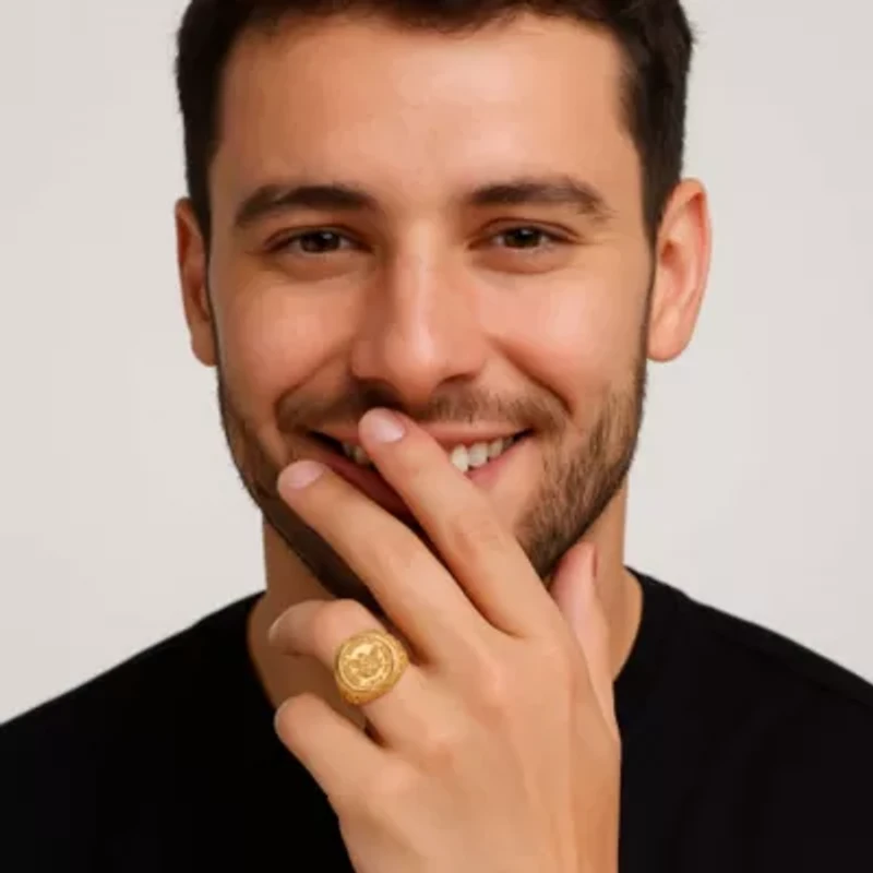 Men's Gold-Plated American Eagle Coin Replica Nugget-Style Ring
