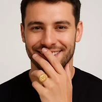 Men's Gold-Plated American Eagle Coin Replica Nugget-Style Ring