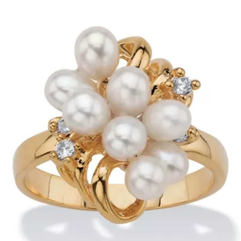 Cultured Freshwater Pearl Cluster Cocktail Ring Gold-Plated